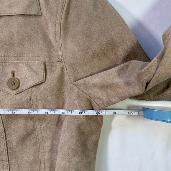 Apostrophe Genuine Suede Tan Leather Jacket Size 12 Classic Button Front Coat - Picture 6 of 8